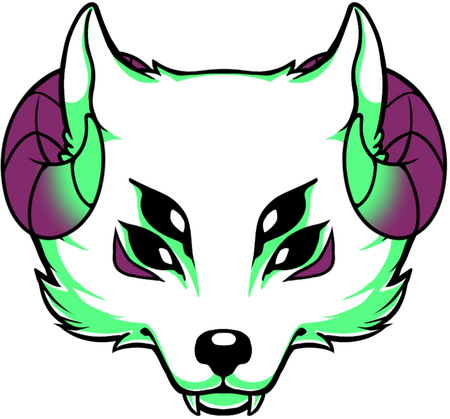 cryptid wolf studios logo cryptid wolf studios logo: a wolf's head with four eyes and demon horns
